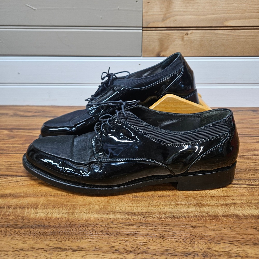 Cole Haan Gala Oxford Mens 9 D Black Patent Leather Faille Formal Shoes 11350